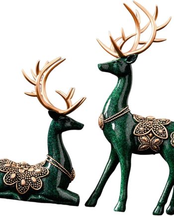 Modern Deer Figurines Reindeer Sculptures Art Works Souvenirs Ornament Tabletop Elk Statues for Living Room Decors TV Stand Sill Wedding, Green