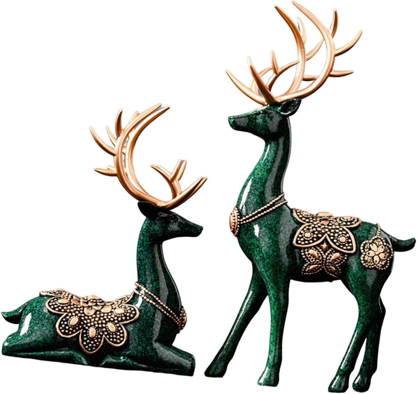 Modern Deer Figurines Reindeer Sculptures Art Works Souvenirs Ornament Tabletop Elk Statues for Living Room Decors TV Stand Sill Wedding, Green