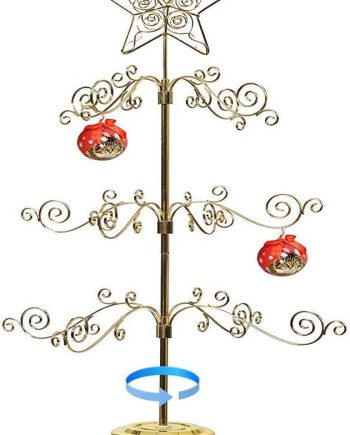 Metal Ornament Display Tree Stand Rotating Hanger 24 Inch Wire Hook Hanging for Halloween Christmas Balls Bauble Decorations Gift Craft Tabletop Taiwan Made Gold