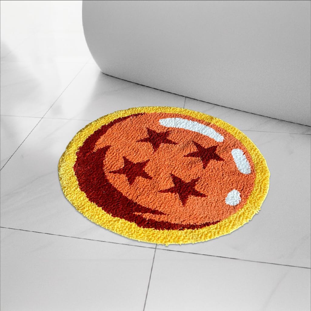 Orange Ball Star - Ball Rug - 4 Stars bathmat - Anime bathrug - Handmade Tufted - Handmade & Premium - 28in (70cm) Japanese Anime Rug Room Decor Decor