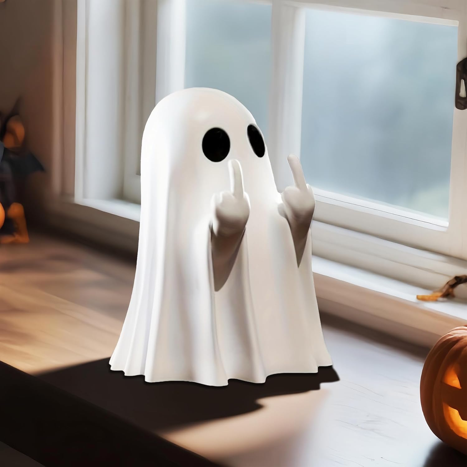 Halloween Ghost Figurine Cute Middle Finger Statue Ghost Decor Ceramic Spooky Resin Statue Best Gifts for Anniversary Weddings New Year Tabletop Decoration