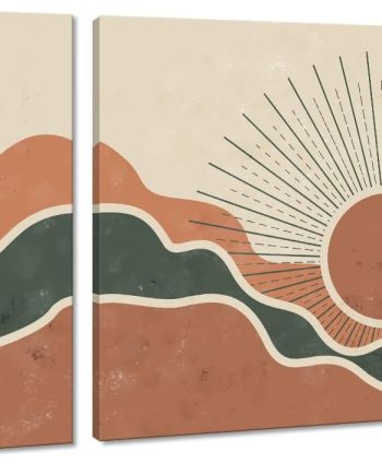 Orange Boho Wall Art Set of 3 Abstract Mountains and Rivers Framed Canvas Wall Decor Minimalist Posters Prints for Bedroom Living Room Office Wall Decor Ready to Hang - 12x16inchx3pcs