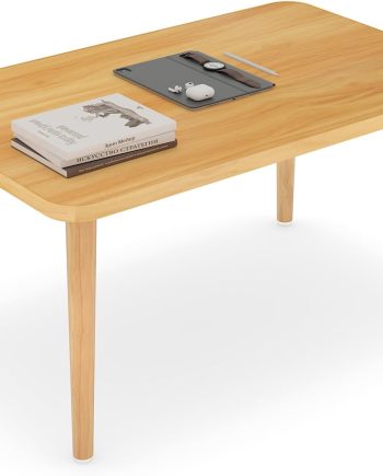 Square Coffee Table Low Table with 4 Solid Wood Sturdy Legs, Floor Table Desk for Sitting on The Floor, Storage and Living Room Furniture (Natural)