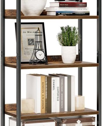Bookshelf, 5 Tier Bookshelves, Home Office Bookcase Shelf Storage Organizer, Free Standing Storage Shelving Unit for Bedroom, Living Room and Home Office, Vintage
