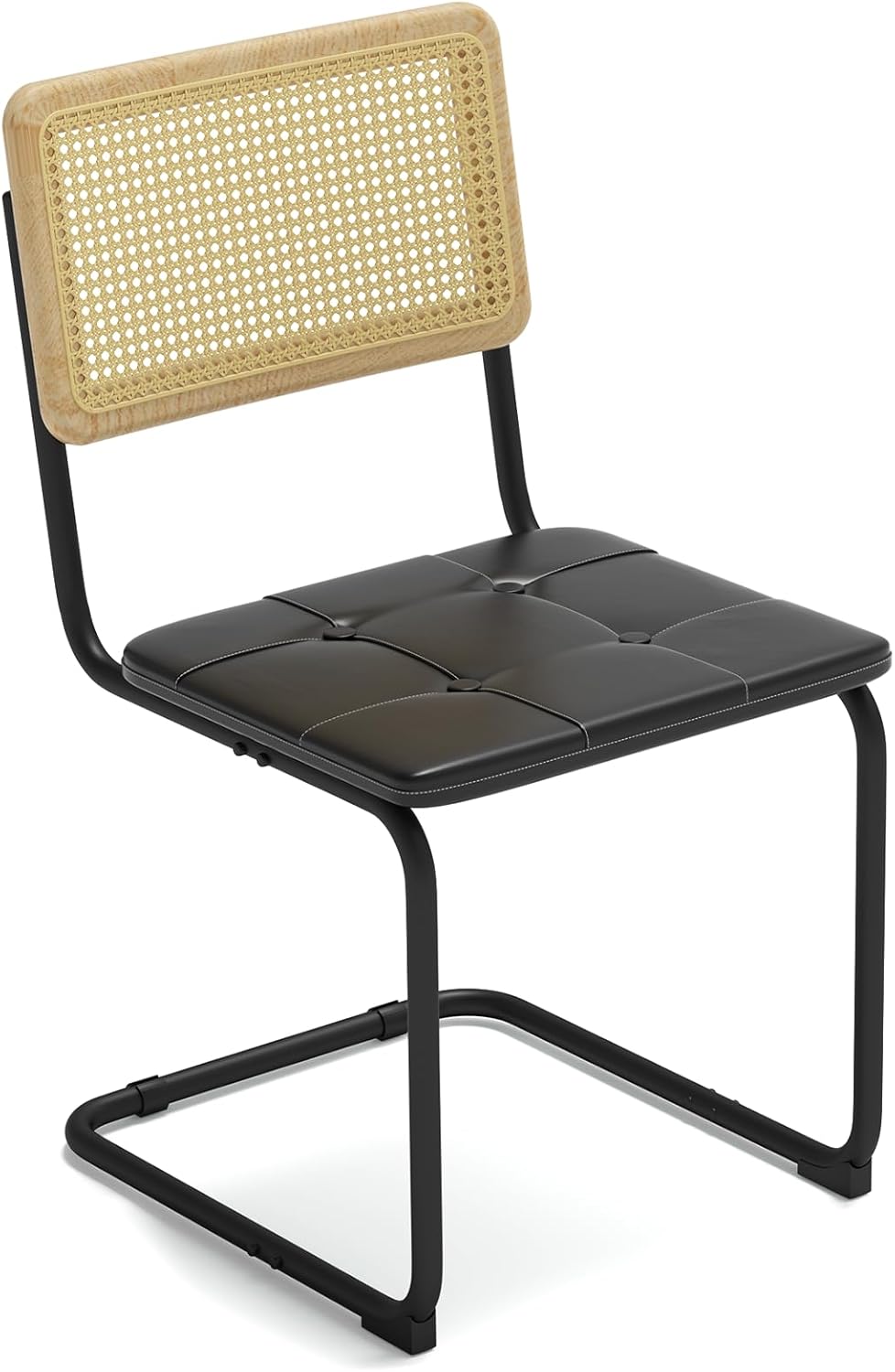 400lbs - Heavy Duty Rattan Dining Chair, Armrest Leather Cushions and Metal Frames, High-end and Durable with Rattan Weaving, Suitable for Home and Restaurant, Black
