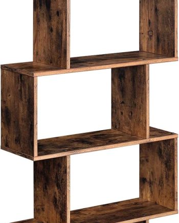 Bookcase, 5-Tier Bookshelf, Display Shelf and Room Divider, Freestanding Decorative Storage Shelving, Rustic Brown , 27.6”L x 9.4”W x 62.6”H (70 x 24 x 159 cm)
