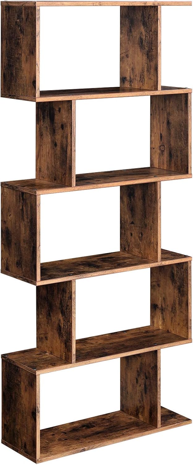 Bookcase, 5-Tier Bookshelf, Display Shelf and Room Divider, Freestanding Decorative Storage Shelving, Rustic Brown , 27.6”L x 9.4”W x 62.6”H (70 x 24 x 159 cm)