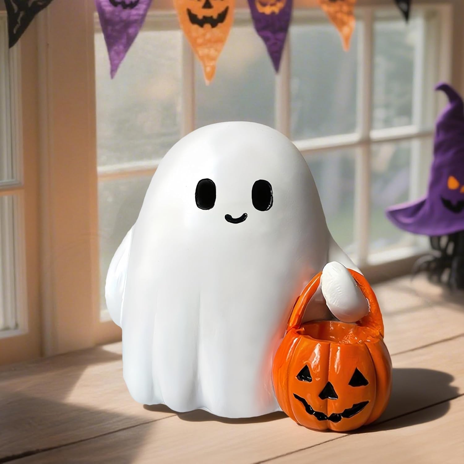 Halloween Ghost Figurine Funny Pumpkin Ghost Statue Ghost Decoration Holding for Gift Props Tabletop Home Decor Best Gifts for Anniversary Weddings