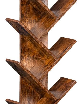 10 Tier Tree Book Shelf, Floor Standing Wood Bookshelf for Narrow Space, Storage Organizer Bookshelves for Books/s/Magazine, Bookcase with Shelves for Home Office, Living Room - Brown