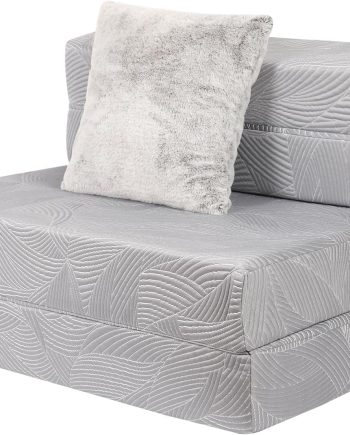 Tri Folding Sofa Mattress, High-Density Memory Foam Sofa Bed with a Fluffy Pillow, Futon Floor Couch Guest Bed, Twin Size, Grey