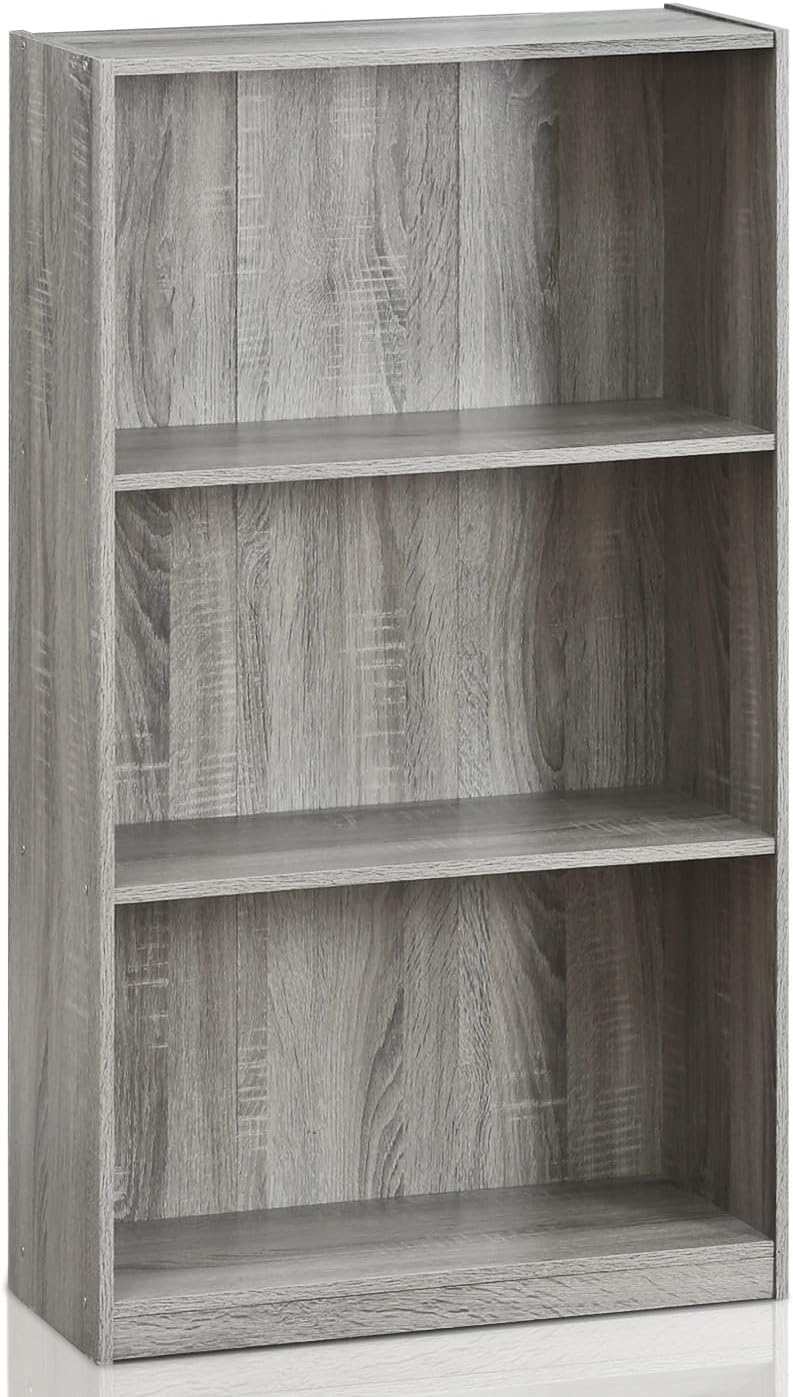 Basic 3-Tier Bookcase Storage Shelves, French Oak Grey