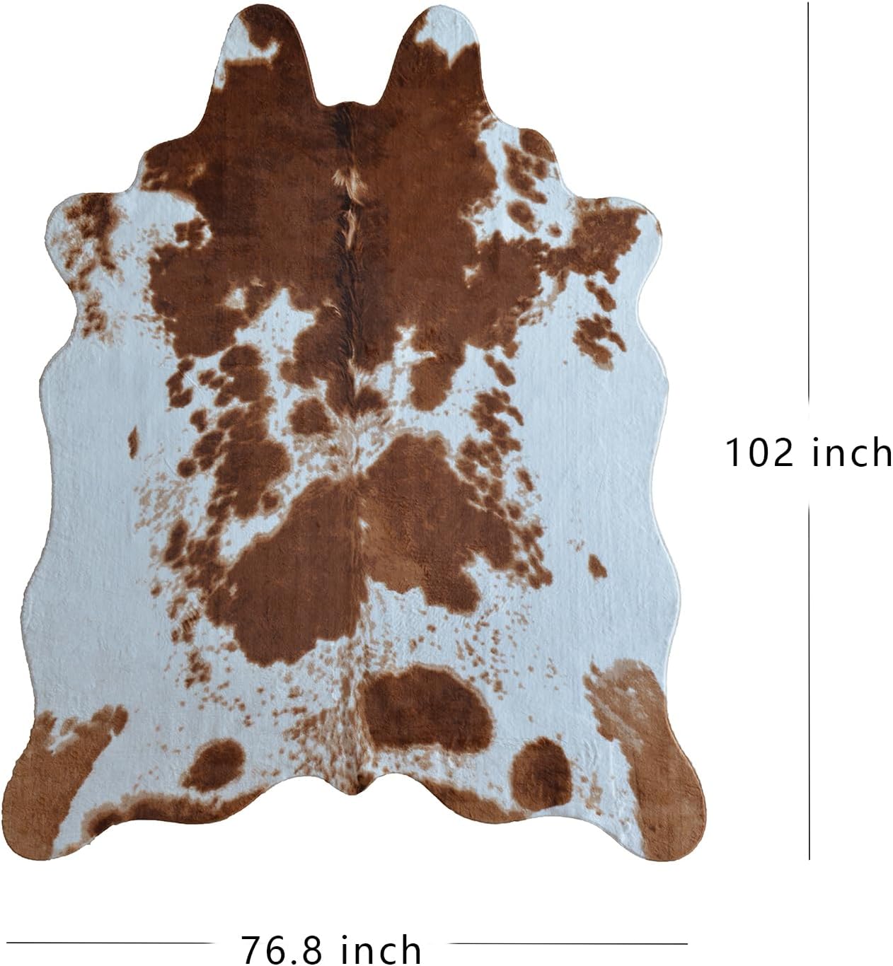 Premium Brown Cowhide 6.4 x 8.5 ft Area Rug - Faux Cow Fur Rug, Soft Polyester Fiber, Durable, Odorless, Fadeless, for Living Room, Bedroom, Western Decor