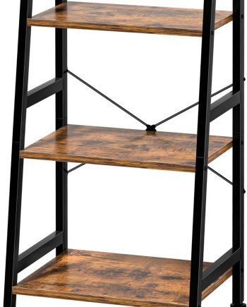 3-Tier Bookshelf, Ladder Shelf, Industrial Bookcase with Steel Frame, Metal Small Bookcase, Stand up Shelves for Living Room, Home Office, Kitchen, Bedroom, Industrial Style（Rustic Brown & Black）
