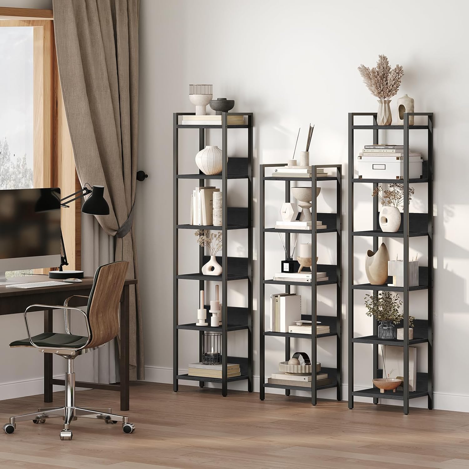 5-Tier Bookshelf, Bookcase, Shelves Organizer for Small Spaces, Storage Shelf Organizer, for Living Room, Bedroom, Study, Balcony, Black