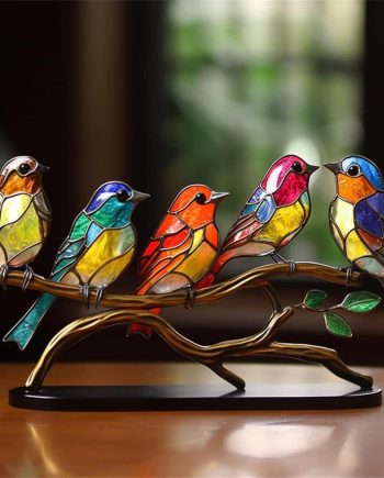 2023 New Stained Metal Birds On Branch Desktop Ornaments, Metal Flat Double Sided Colorful Birds Tabletop Decorations, Multicolor Hummingbird Craft Statue Bird Figurines Sculpture for Home Decor.