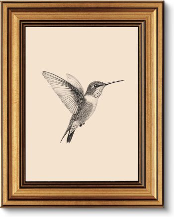 Vintage Gold Framed Wall Art for Living Room, Birds Canvas Prints Home Decor, Sketch Painting Picture, Bedroom Wall Decor Gifts for Friends or Family -【Hummingbird】-(10L x 8W)