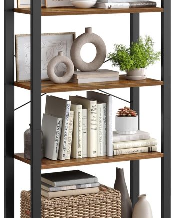 4-Tier Bookshelf, Bookcase with Steel Frame, Book Shelf for Living Room, Home Office, Study, 11.8 x 26 x 47 Inches, Industrial Style, Rustic Brown and Ink Black