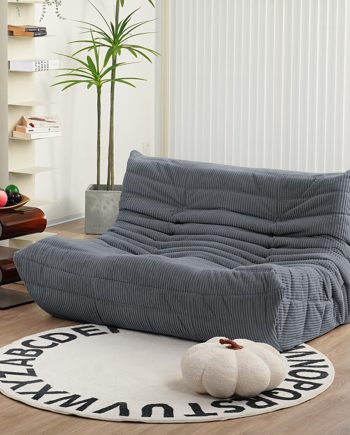 Loveseat, Mid Century Armless Twin Size Floor Sofa, Soft Premium Corduroy Floor Lounge Chair, Foam Sofa  for Living Room Bedroom and Office, Frost Grey