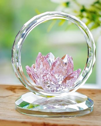 Pink Crystal Lotus Flower Basket Figurine Crystal Lotus Figurine Collectible Glass Flower Basket Ornament for Home Tabletop Centerpiece Decor