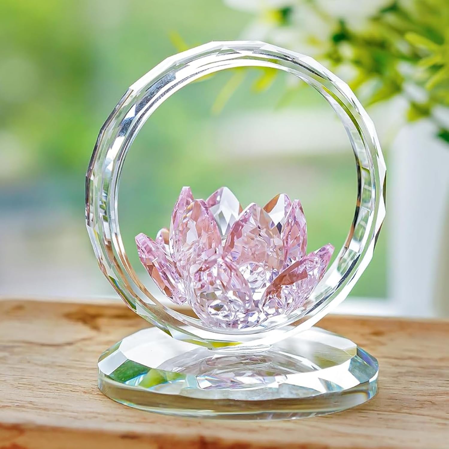Pink Crystal Lotus Flower Basket Figurine Crystal Lotus Figurine Collectible Glass Flower Basket Ornament for Home Tabletop Centerpiece Decor