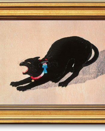 Vintage Gold Framed Wall Art for Living Room, Black Cat Canvas Prints Home Decor, Sketch Painting Picture, Bedroom Wall Decor Gifts for Friends or Family -【Cat Stretch】-(10L x 8W)