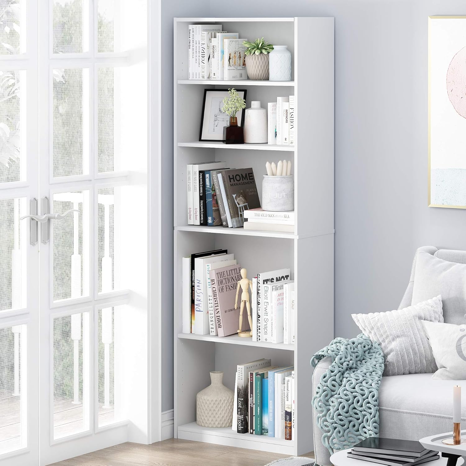 5-Shelf Bookcase, 5-Tier, White