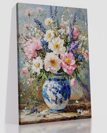 Vintage Floral Canvas Wall Art Colorful Wildflower Oil Painting Print Poster Classical French Country Farmhouse Wall Decor Artwork for Modern Home Bathroom Bedroom Office Ready to Hang [12''Wx18''H]