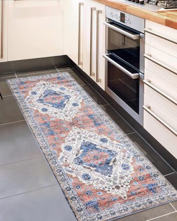 Hallways Kitchen Runner Rug 2x6 - Non Slip, Washable, Grey, Long Rugs with Rubber Backing, Soft Abstract Carpet for Hallways, Kitchen, Bedroom, Bathroom, Entryway.Orange