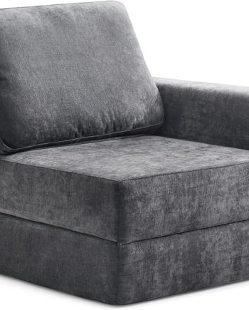 8 Inch Thick Upgraded Folding Mattress, L-Shaped Armrest Sleeper Chair Sofa, Floor Guest Bed, High Density Foam Couch,Gray (Left-Armrest)