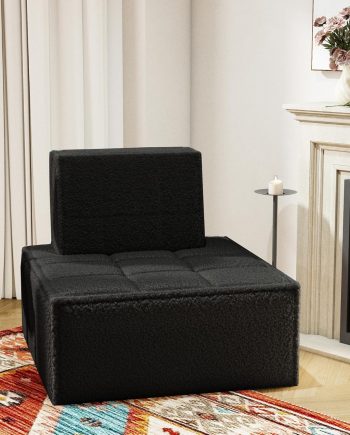Modular Sherpa Sofa Chair, Cozy Floor Lounge Seating, No Armrests, Small Sofa for Small Spaces, Reading Nook, or Apartment Living, Single, Black