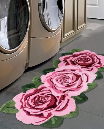 Fluffy Rose Rug,Pink Rose Runner Rug Nonslip Handmade Rug s Washable Floor Runner Mats for Living Room, Laundry Room, Hallway, and Bathroom High Pile