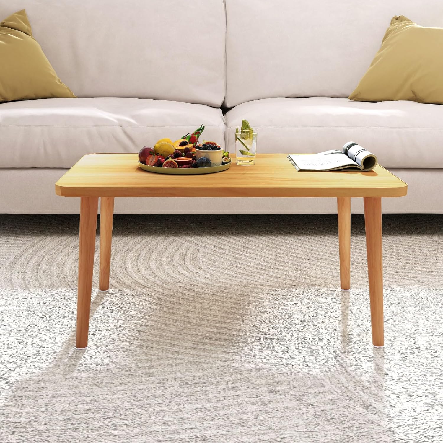 Square Coffee Table Low Table with 4 Solid Wood Sturdy Legs, Floor Table Desk for Sitting on The Floor, Storage and Living Room Furniture (Natural)