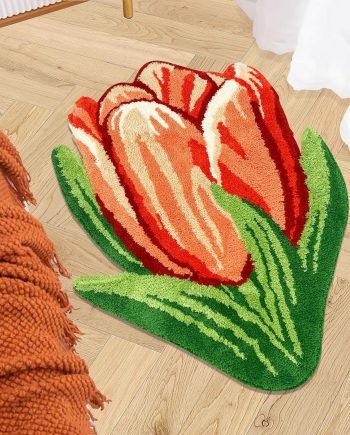 Floral Shaped Rug Vibrant Tulip Flower Area Rug Fluffy Handmade Bathroom Rug s Floor Mats for Bedroom, Laundry Room, Hallway, and Bathroom High Pile