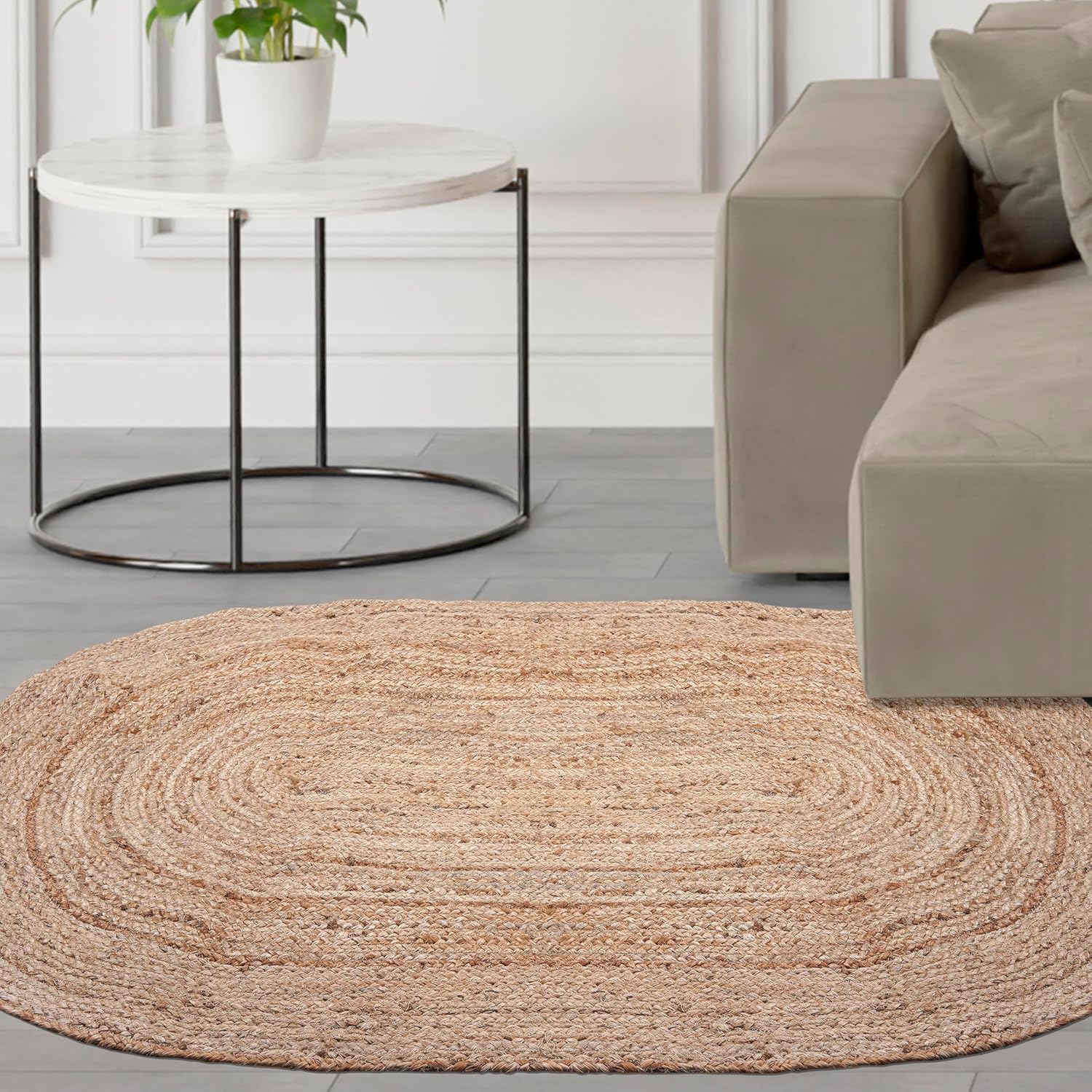 Hand Woven Jute Braided Rug 90X150 CM Handmade Boho Farmhouse Reversible Natural Fiber Living Room Bedroom Vintage Sisal Carpet - 36x60 Inch Oval