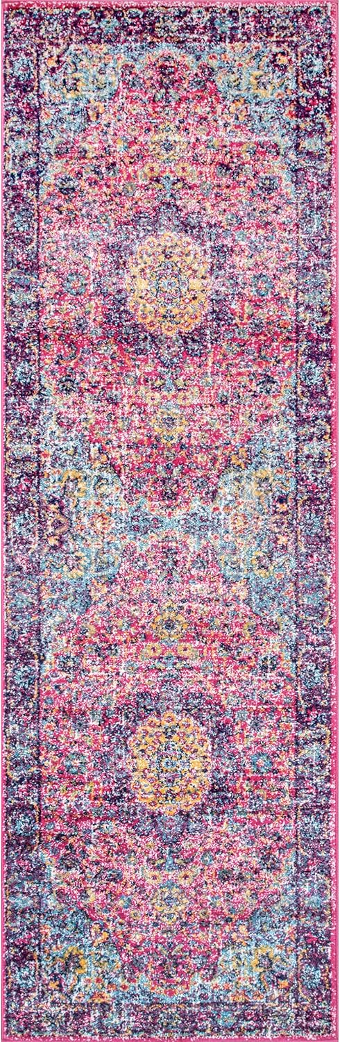 Paisley Vintage Persian Area Rug, 2' x 6', Verona Fuchsia