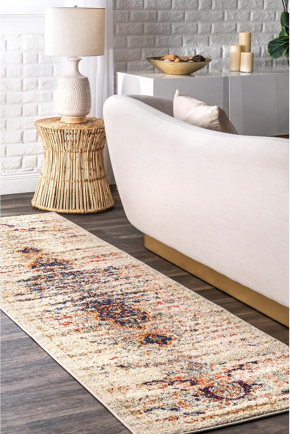 Distressed Persian Runner Rug, 2 ft 6 in x 10 ft, Sand
